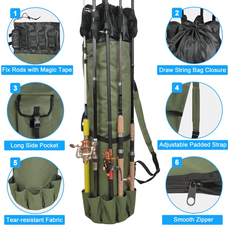 OROOTL Fishing Rod Bag Pole Case, Portable Large Capacity Fishing Pole Carrier Case Oxford Waterproof Fishing Rod Organizer Travel Bag Fishing Gift for Men - Image 2